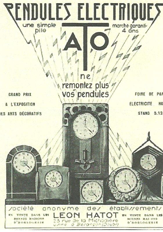 Publicité pour les pendules électriques ATO de Léon hatotr