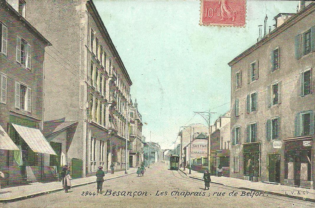 Carte postale couleur de la rue de Belfort autrefois